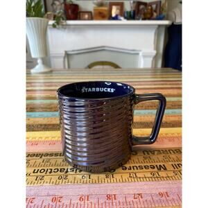 STARBUCKS Luster Swirl Coffee Mug Ceramic 12oz 2020 Iridescent Navy Blue Lustre